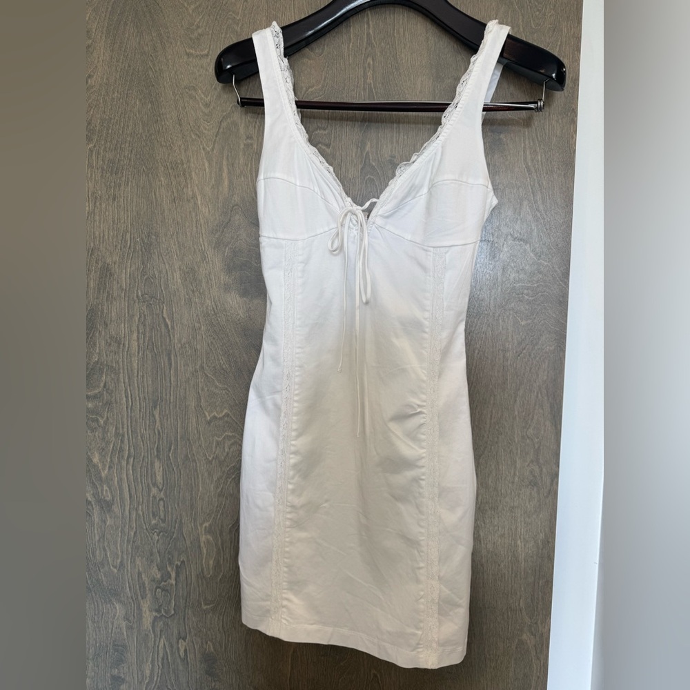 Zara White Midi Dress with Lace Trim
